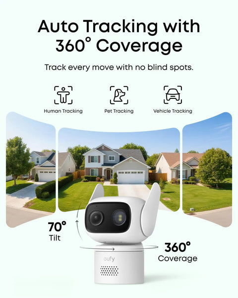 Wired Security Camera With 360 Degree Pan And Tilt, Indoor Outdoor Weatherproof IP66, Dual Antennas, Color Night Vision