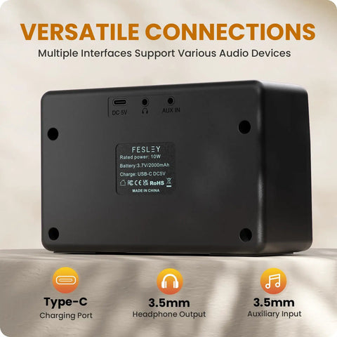 Rear view of Compact 10W Bluetooth Guitar Amp For Practice With Dual Clean And Distortion Channels showing multiple ports.