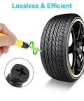 Hand using screwdriver from 60Pcs Tire Plug Kit With Vacuum Repair Screws And Rubber Nails Fast DIY Patch Kit for puncture repair in car tire