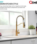 Touchless Kitchen Faucet With Pull Down Sprayer In Brushed Brass on modern kitchen sink.