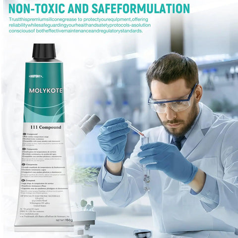 Scientist using Molykote 111 Silicone Grease 150g Valve Lubricant and Sealant for O Rings in a laboratory.
