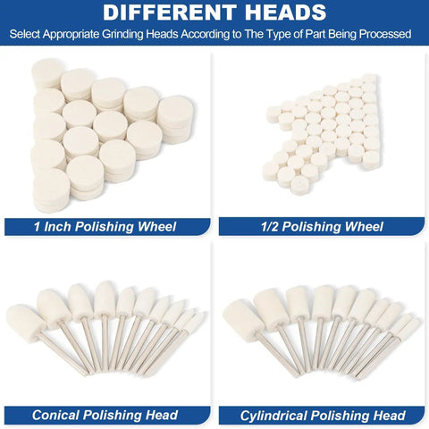 115 Piece Polishing Buffing Wheel Set For Dremel Tools 1 Eighth Inch Shank Pro Grade Wool Buffers For Metal Jewelry Wood Long Lasting