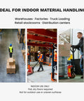 Heavy Duty 4,400 Lb Capacity Electric Pallet Truck With Lithium Ion Battery Walk Behind Pallet Jack in warehouse setting.