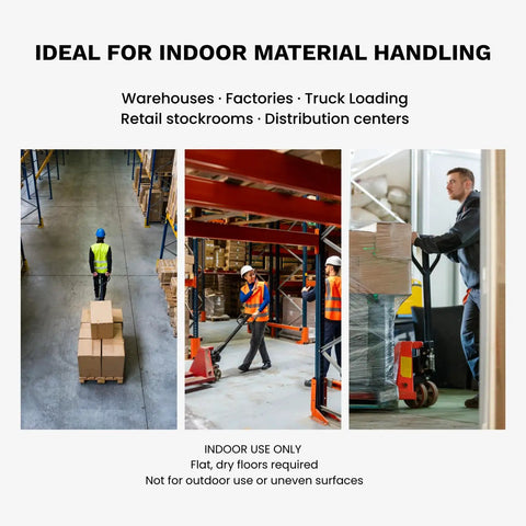 Heavy Duty 4,400 Lb Capacity Electric Pallet Truck With Lithium Ion Battery Walk Behind Pallet Jack in warehouse setting.