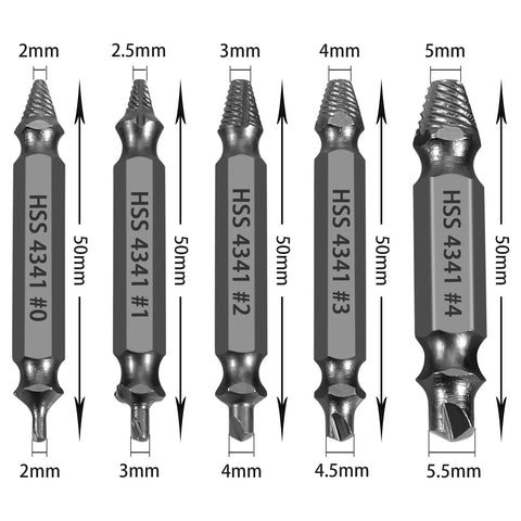 Heavy Duty 5 Piece HSS Screw Extractor Set For Damaged Stripped Screws And Bolts 0 To 4 Sizes With Handy Storage Case