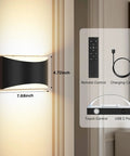Dope Battery Operated Wall Sconces Set Of 2 With 8000mAh Rechargeable Battery Remote And Touch Dimmer shown with size and accessories