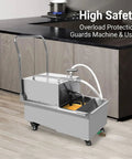 Heavy Duty Commercial Mobile Fryer Oil Filter Cart Wagon With 55 Liter Tank And 14.5 Gallon Capacity offers safe oil filtration with stainless steel design.