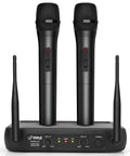 Dual Channel VHF Wireless Microphone System With Two Handheld Dynamic Mics And Receiver Base For PA Karaoke DJ Party Use