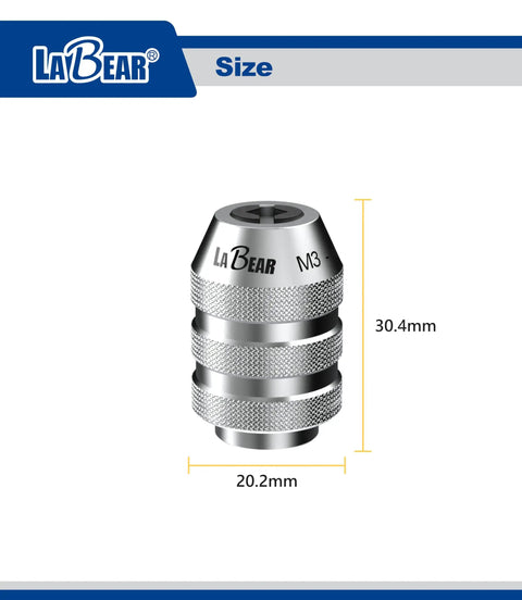 Adjustable Tap Chuck Socket Adapter For One Quarter Inch Drive showing dimensions of 20.2mm by 30.4mm.