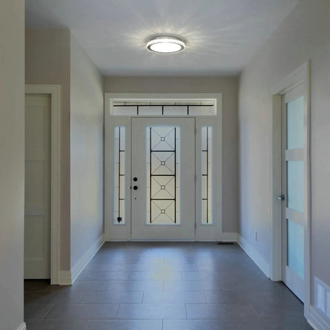 Mini Flush Mount LED Ceiling Light With Crystal K9 Glow That Is Lit, 10.24 Inch Overhead Fixture For Hallway Entryway Closet, 4000K Daylight, 1980LM, Anti Glare Lampshade, Small Ceiling Light That Elevates Any Space