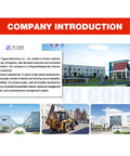 Image showing company introduction with industrial buildings and a towable backhoe loader with front end loader and excavator capabilities.
