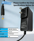 12V Replacement Charger For Recital 61 And 88 Key Digital Pianos, 12V DC 2A Power Adapter with specifications chart