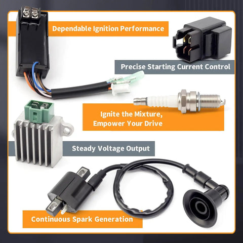 5 Pack Ignition Coil Kit Replacement For Sportsman 90 Quad ATV With Voltage Regulator Rectifier, Starter Relay, Solenoid And Spark Plug