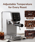 Dope 2-In-1 Espresso Machine And Cold Brew Maker With Badass 20 Bar Pump And Responsive Touchscreen with a glass of iced coffee.