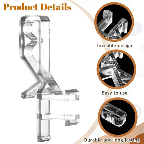 Twenty Four Piece Set Of Clear Flexible Plastic Valance Clips For Faux Wood Blinds and Hidden Groove Channels, detailed view of a single clip.