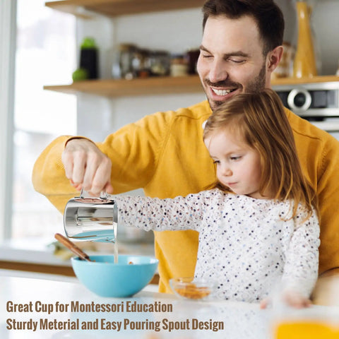 Stainless Steel Milk Frothing Pitcher 6.8oz 200ml With Dripless Spout used in kitchen for latte art with child and adult