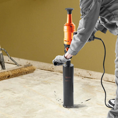 Worker using Handheld Wet Diamond Core Drill for Concrete and Masonry, 4 Inch Core Drill Rig With 1100 2400 RPM Two Speed