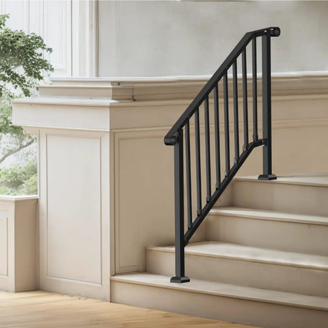 Tough As Nails Outdoor Stair Handrail Kit For Three To Four Steps Featuring Rust Proof Iron Railings No Sweat Assembly Dependable Grip on stairs.