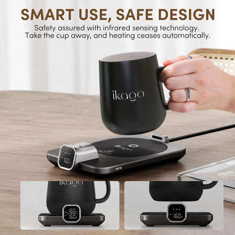 Smart Coffee Mug Warmer Set Keeps Your Brew Hot All Day With Real Time Temperature Readout Complete 15oz Ceramic Mug Lid And Spoon