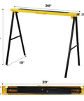 Rock Solid Portable Folding Sawhorse Heavy Duty Steel Work Stand Twin Pack With Anti Slip Eva Work Surface And Built In Carry Handle For Tradesmen And Diy Crafters Quick Fold Design shown with dimensions 39x31x1.5 inches.