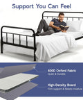Queen Size Bunkie Board 60 X 80 Featuring Zipper Secured Panels For Zero Sag Mattress Support Tight Grip Bed Foundation Base And Foldable Platform Setup with a man reading on a metal bed frame.