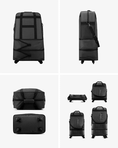 LUGGEX expandable rolling travel duffel bag, black 55L–113L with spinner wheels