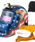 Auto Darkening Welding Helmet With LED Light True Color, Solar Powered Welder Hood, Pro Grade Shade 4/9-13, Blue Eagle Gloves