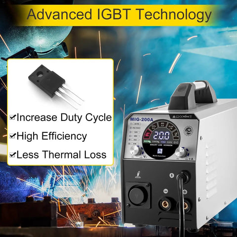 6 In 1 200 Amp MIG Welder With Flux Core TIG MMA Semi Auto Welding Machine shown with digital display and advanced IGBT technology.
