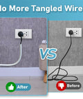 78 Inch Self Adhesive Silicone Cord Cover For Walls Flexible Cable Concealer Raceway Kit, before and after image showing organized versus tangled wires.