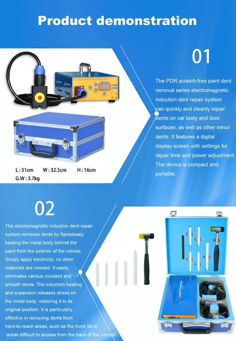 Pro Grade Paintless Dent Repair Kit For Auto Body, 1380W Portable Suitcase Magnetic Induction Dent Removal Tool overview