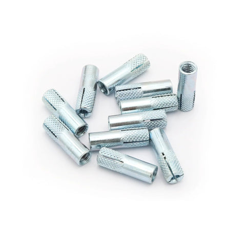 Knurled Drop In Anchors One Quarter Inch Twenty Thread For Solid Concrete Internal Forced Expansion Carbon Steel Zinc Plated Silver 50 Pieces