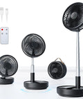 Portable Oscillating Travel Fan With 10400mAh Battery, Rechargeable USB Floor Desk Pedestal Fan, Remote, 4 Speed, Black, 8 Inch