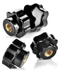 M6 star-shaped knurled clamping knobs, black plastic with brass threaded inserts; set of 3.