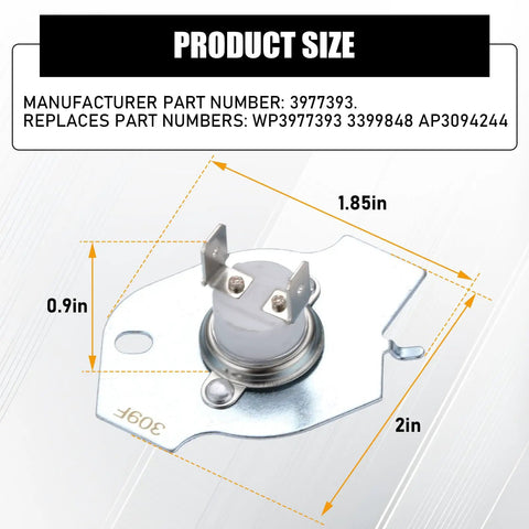 Durable Dryer Thermal Fuse Replacement For Whirlpool Kenmore KitchenAid, No Fuss Snap In Fit, OEM Quality Substitute Replaces AP3094244 3399848