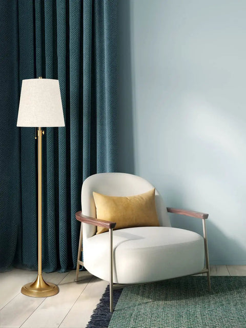 Modern Floor Lamp With Dimmable 9W LED 3 CCT Color Temp Pull Chain Adjustable 58 To 65 Inch Height Dual Linen Shades Beige Cone