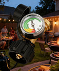 Propane Tank Gauge Gas Pressure Meter with QCC1 Type 1 Connection shown at outdoor barbecue gathering