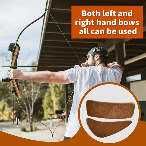 Archer using recurve bow with Fur Arrow Rest For Recurve Bow Stick On Adhesive Shelf Rest, Moon Shape Design, 4 Pairs Brown