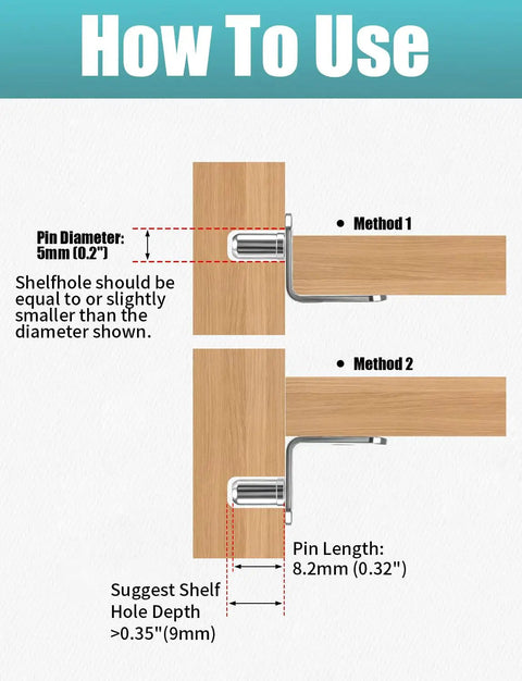 How to use 25 Pack Heavy Duty Shelf Pins 5mm Stainless Steel Cabinet Hardware with installation guides.