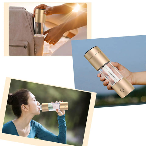 Hydrogen Water Bottle Generator Gives You Up To 4500ppb High Concentration with SPE PEM Dual Chamber Tech in use and travel