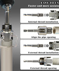 PVC Pipe Threader Kit With Internal And External Threaders One Half Inch Three Quarter Inch And One NPT Drill Bit Included Heavy Duty Carbon Steel Handyman Grade DIY Friendly Tool For Water Pipe Installations And Quick Solid Threads showing internal and external thread installation process on a pipe