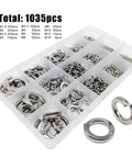 1035 Piece Heavy Duty Stainless Steel Spring Lock Washer Set For DIYers M1.6 M2 M2.5 M3 M3.5 M4 M5 M6 M8 M10 M12 M16 Elastic Gasket Included 304 Stainless Corrosion Resistant High Hardness Durable Fastener Washers in assorted sizes box