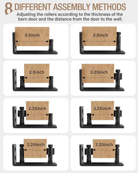 Sliding Barn Door Floor Guide With Adjustable Stay Rollers, Low Profile Flush Design, Bottom Mount, 8 Setup Options