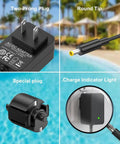 Replacement Charger For Pool Blaster Max Cordless Pool Vacuum And Li Battery Models Compatible with Max Li, shown with plugs