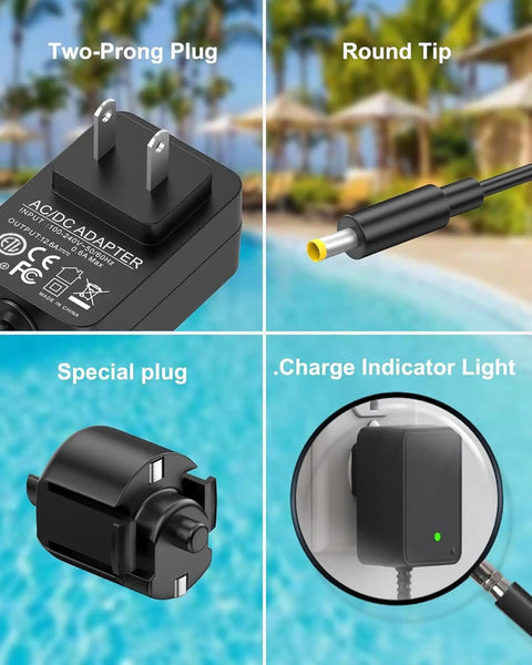 Replacement Charger For Pool Blaster Max Cordless Pool Vacuum And Li Battery Models Compatible with Max Li, shown with plugs