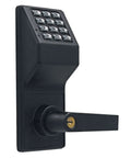 Stand Alone Cylindrical Electronic Digital Security Door Lock With Straight Lever Handle Battery Operated Matte Black Trim And SC1 Keyway keypad view