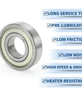 6309ZZ Deep Groove Ball Bearing P0 45x100x25mm Pre Lubricated With Double Metal Seal, showing features like long service time and low noise.