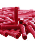 Group of red insulated PVC butt connectors for 22–16 AWG wiring, 100 pcs