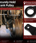 Crankshaft Damper Pulley Holding Tool For Toyota 3.4L V6 Engines Tacoma 4Runner T100 Tundra, showing installation use with breaker bar