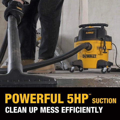 Hardworking StealthSonic Wet Dry Shop Vac Six Gallon Five HP Ultra Quiet Vacuum With Beast Mode Suction in use for cleanup.