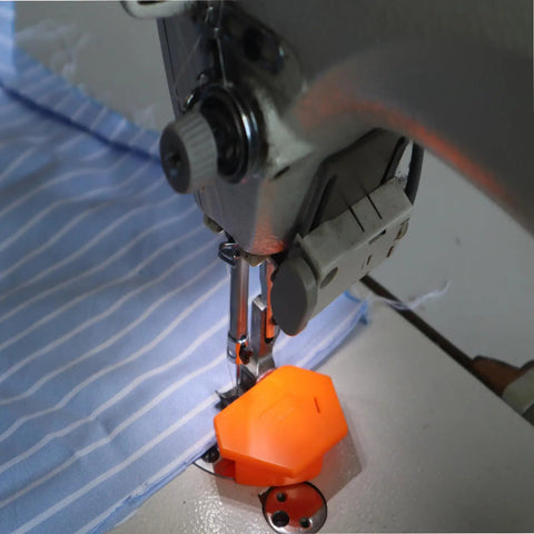 Magnetic Seam Guide Set For Sewing Machines Upgraded Polygonal Hemmer With Scale 3 Pack Quilting Tool in use on sewing machine